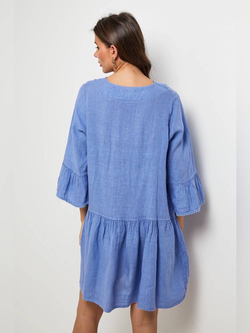 Terzo Millennio Tiered Blue Linen Dress